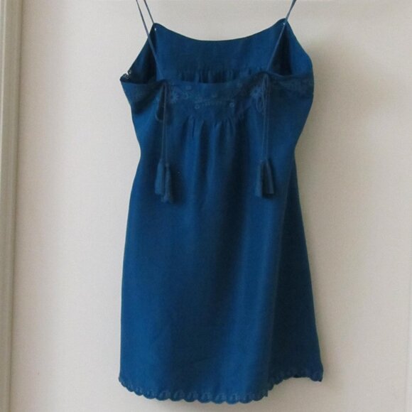 NWT Joie 100% Silk Moroccan Blue Tassel-Drawstrings Spaghetti-Straps Mini Dress - Picture 3 of 10